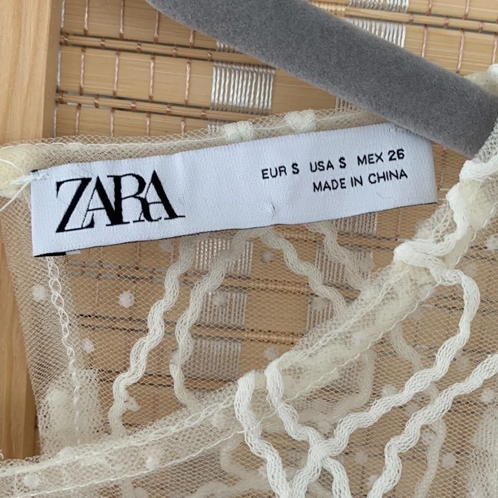 Zara white sheer lace boho long sleeve top, size Small